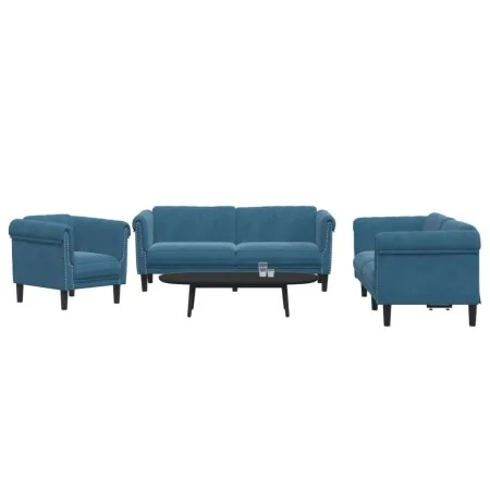 Blue velvet 3-piece sofa set by , Sofas - Ref: Foro24-3209217, Price: 812,83 €, Discount: %