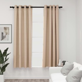 Cortinas opacas con ojales look de lino 2 pzas beige 140x175 cm