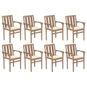 Stapelbare Gartenstühle 8 Stück aus massivem Teakholz mit Kissen von , Gartenstühle - Ref: Foro24-3073435, Preis: 1,00 €, Rab...