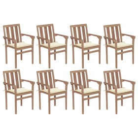 Stapelbare Gartenstühle 8 Stück aus massivem Teakholz mit Kissen von , Gartenstühle - Ref: Foro24-3073435, Preis: 1,00 €, Rab...