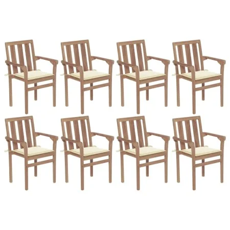 Stapelbare Gartenstühle 8 Stück aus massivem Teakholz mit Kissen von , Gartenstühle - Ref: Foro24-3073435, Preis: 1,00 €, Rab...