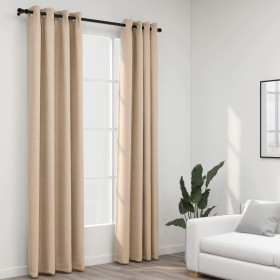 Cortinas opacas ojales look de lino 2 pzas beige 140x245 cm