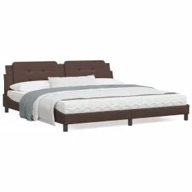 Bed frame with LED lights brown synthetic leather 200x200 cm by , Beds and slatted bases - Ref: Foro24-3214133, Price: 211,76...
