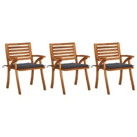 Garden dining chairs with cushions 3 pcs solid acacia wood by , Garden chairs - Ref: Foro24-3060781, Price: 251,41 €, Discoun...