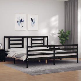 Estructura cama de matrimonio con cabecero madera maciza negro