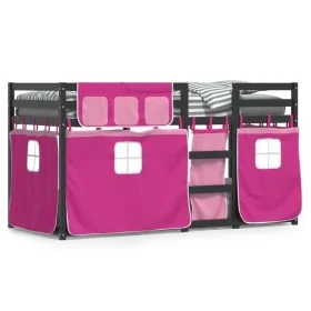 Bunk bed with curtains solid pink pine wood 90x200 cm by , Beds and slatted bases - Ref: Foro24-3283870, Price: 284,71 €, Dis...