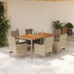 7-piece garden dining set with beige acacia PE rattan cushions by , Garden sets - Ref: Foro24-3278684, Price: 550,04 €, Disco...