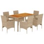 7-piece garden dining set with beige acacia PE rattan cushions by , Garden sets - Ref: Foro24-3278684, Price: 501,42 €, Disco...