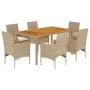 7-teiliges Garten-Essset mit beigen Akazien-PE-Rattankissen von , Gartensets - Ref: Foro24-3278684, Preis: 549,22 €, Rabatt: %