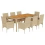 9-teiliges Garten-Essset mit beigen Akazien-PE-Rattankissen von , Gartensets - Ref: Foro24-3278686, Preis: 729,41 €, Rabatt: %