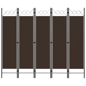 Biombo divisor de 5 paneles marrón 200x180 cm