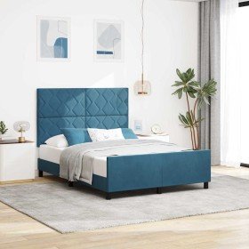 Estructura de cama Azul oscuro 140 x 190 cm Terciopelo Estructura de cama Azul oscuro 140 x 190 cm Terciopelo