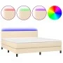 Cama box spring con colchón y LED tela crema 180x200 cm de , Camas y somieres - Ref: Foro24-3133018, Precio: 548,08 €, Descue...