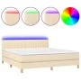Box spring bed with mattress and LED cream fabric 180x200 cm by , Beds and slatted bases - Ref: Foro24-3133898, Price: 572,05...