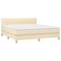 Box spring bed with mattress and LED cream fabric 180x200 cm by , Beds and slatted bases - Ref: Foro24-3133898, Price: 572,05...
