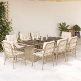 Garten-Essgruppe 9-teilig mit Kissen aus synthetischem Rattan in Beige. von , Gartensets - Ref: Foro24-3212063, Preis: 991,35...