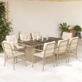 Set comedor de jardín 9 pzas con cojines ratán sintético beige by , Garden sets - Ref: Foro24-3212063, Price: 1,00 €, Discoun...