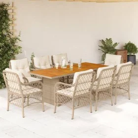 Set comedor de jardín 9 pzas con cojines ratán sintético beige by , Garden sets - Ref: Foro24-3212077, Price: 1,00 €, Discoun...