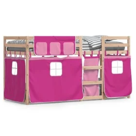 Bunk bed with curtains solid pink pine wood 90x200 cm by , Beds and slatted bases - Ref: Foro24-3283894, Price: 179,24 €, Dis...