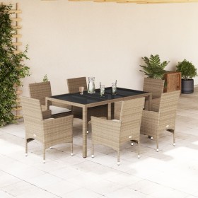 Set comedor jardín 7 pzas cojines ratán sintético vidrio beige de , Conjuntos de jardín - Ref: Foro24-3278570, Precio: 526,30...