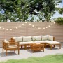 Muebles de jardín 7 pzas cojines crema madera maciza de acacia