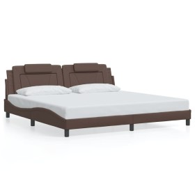 Bed frame with LED lights brown synthetic leather 200x200 cm by , Beds and slatted bases - Ref: Foro24-3214045, Price: 221,25...