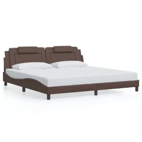Bed frame with LED lights brown synthetic leather 200x200 cm by , Beds and slatted bases - Ref: Foro24-3214045, Price: 225,31...