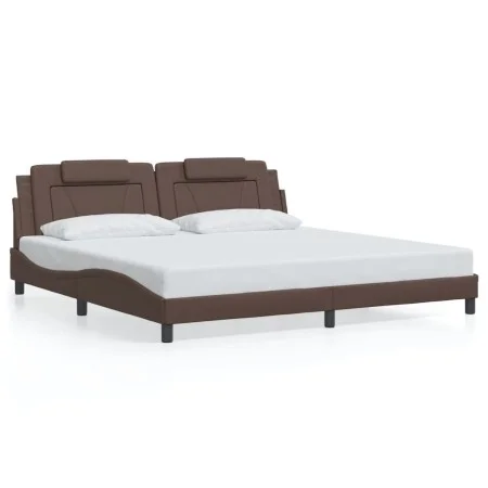 Bed frame with LED lights brown synthetic leather 200x200 cm by , Beds and slatted bases - Ref: Foro24-3214045, Price: 225,31...