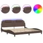 Bed frame with LED lights brown synthetic leather 200x200 cm by , Beds and slatted bases - Ref: Foro24-3214045, Price: 225,31...
