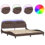 Bettgestell mit LED-Leuchten, braunes Kunstleder, 200 x 200 cm von , Betten und Lattenroste - Ref: Foro24-3214045, Preis: 220...
