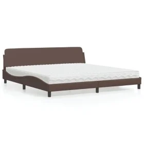 Bed with brown synthetic leather mattress 200x200 cm by , Beds and slatted bases - Ref: Foro24-3208479, Price: 401,57 €, Disc...