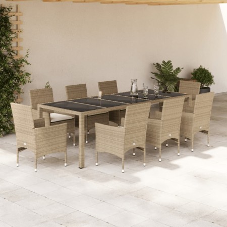 Set comedor jardín 9 pzas cojines ratán sintético vidrio beige by , Garden sets - Ref: Foro24-3278595, Price: 693,51 €, Disco...