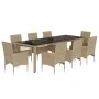 Set comedor jardín 9 pzas cojines ratán sintético vidrio beige by , Garden sets - Ref: Foro24-3278595, Price: 736,38 €, Disco...