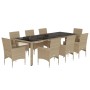 Set comedor jardín 9 pzas cojines ratán sintético vidrio beige by , Garden sets - Ref: Foro24-3278595, Price: 693,51 €, Disco...