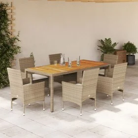 Set de comedor jardín 7 pzas con cojines ratán PE acacia beige by , Garden sets - Ref: Foro24-3278685, Price: 596,52 €, Disco...