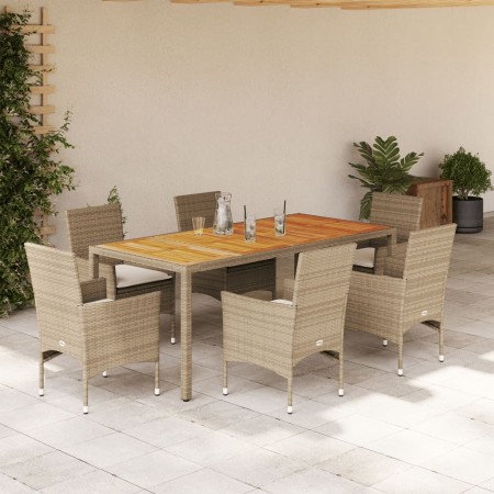 Set de comedor jardín 7 pzas con cojines ratán PE acacia beige by , Garden sets - Ref: Foro24-3278685, Price: 554,14 €, Disco...