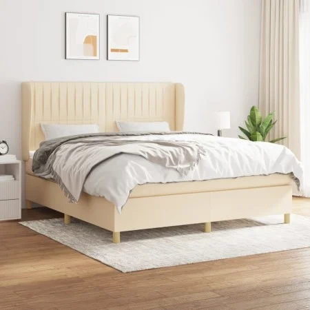 Cama box spring con colchón tela color crema 180x200 cm de , Camas y somieres - Ref: Foro24-3128706, Precio: 647,59 €, Descue...