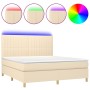 Box spring bed mattress and LED lights cream fabric 180x200 cm by , Beds and slatted bases - Ref: Foro24-3135618, Price: 663,...