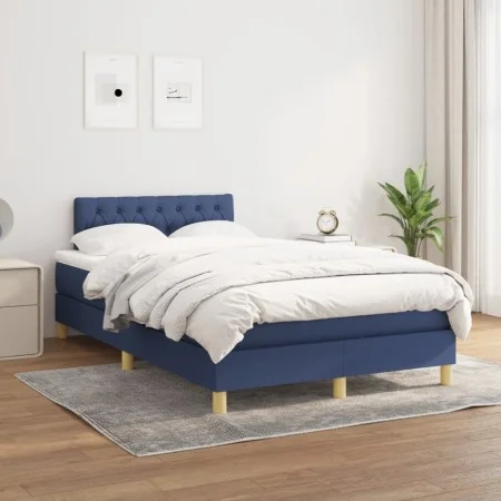 Box spring bed with blue fabric mattress 120x200 cm by , Beds and slatted bases - Ref: Foro24-3140847, Price: 392,44 €, Disco...