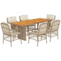 7-teiliges Garten-Essset mit beigen Kissen aus synthetischem Rattan von , Gartensets - Ref: Foro24-3212076, Preis: 795,77 €, ...