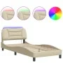 Bed frame with LED lights cream fabric 80x200 cm by , Beds and slatted bases - Ref: Foro24-3213667, Price: 166,13 €, Discount: %