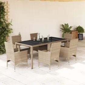 Garden dining set 7 pieces with beige glass synthetic rattan cushions by , Garden sets - Ref: Foro24-3278571, Price: 577,76 €...