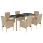 Garden dining set 7 pieces with beige glass synthetic rattan cushions by , Garden sets - Ref: Foro24-3278571, Price: 577,76 €...