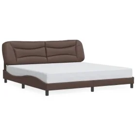 Bed frame with LED lights brown synthetic leather 200x200 cm by , Beds and slatted bases - Ref: Foro24-3213957, Price: 248,61...