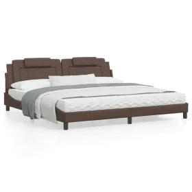 Brown synthetic leather headboard bed frame 200x200 cm by , Beds and slatted bases - Ref: Foro24-3208119, Price: 213,90 €, Di...