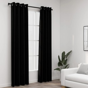 Cortinas opacas con ojales look de lino 2 pzas negro 140x225 cm