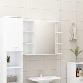 Armario espejo baño contrachapada blanco brillo 80x20,5x64 cm