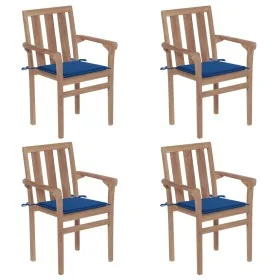 Stapelbare Gartenstühle 4 Stück aus massivem Teakholz mit Kissen von , Gartenstühle - Ref: Foro24-3073389, Preis: 514,81 €, R...