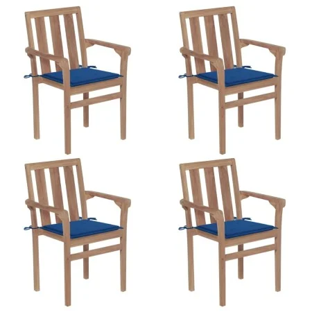 Stackable garden chairs 4 pcs solid teak wood with cushions by , Garden chairs - Ref: Foro24-3073389, Price: 514,79 €, Discou...
