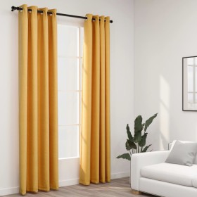 Cortinas opacas con ojales look lino 2 pzas amarillo 140x245 cm